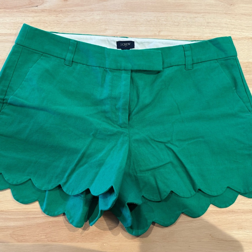 J. Crew High Waist Green Scalloped Shorts